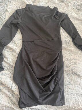 Black Bodycon Mini Dress – Long Sleeve Mock Neck – Fitted - Size S